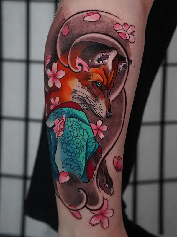 color japanese tattoo auf calf #77040 | Tätowierer Alina Vax