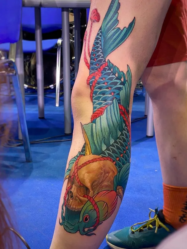 color japanese tattoo auf calf #77047 | Tätowierer Alina Vax