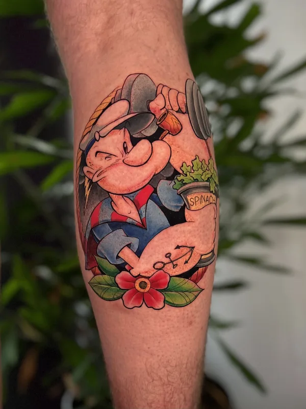 color new school tatuaje en calf #77571 | Tatuador Илья Сотов