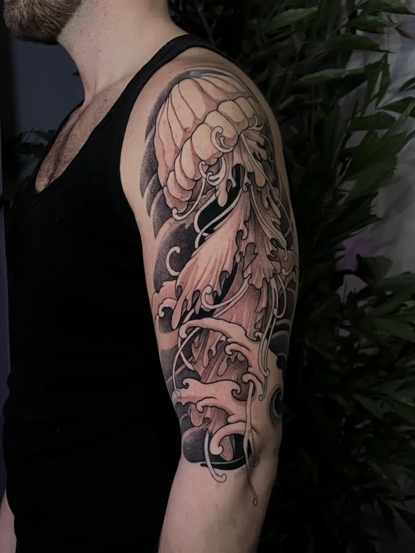 male black and grey japanese tatuaje en full sleeve #77578 | Tatuador Илья Сотов