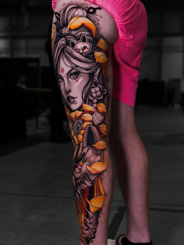 color illustrative tatuaje en full leg #77579 | Tatuador Илья Сотов