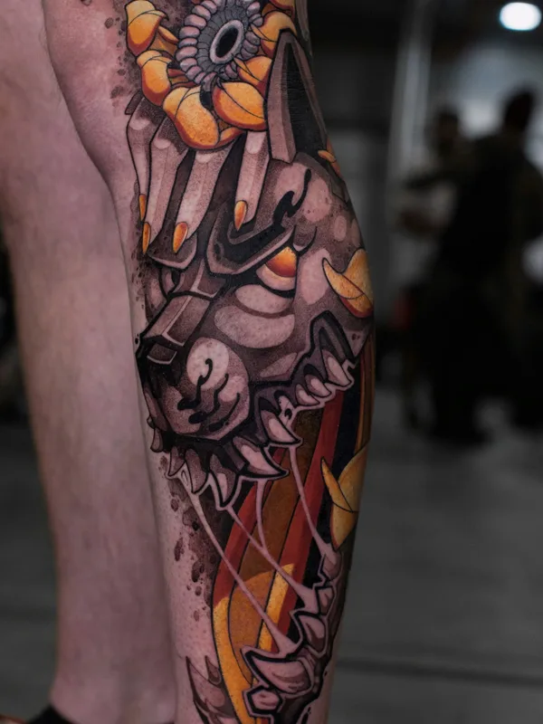 color neo-traditional tatuaje en calf #77581 | Tatuador Илья Сотов