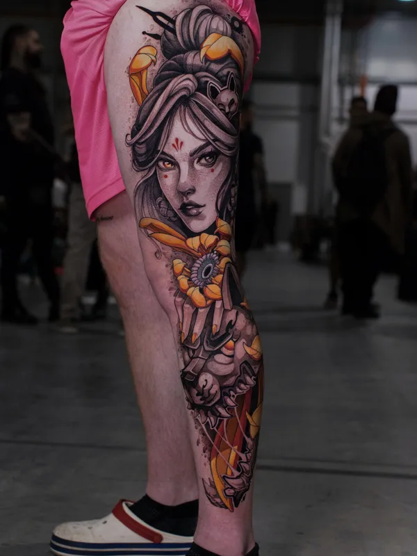 color illustrative tatuaje en full leg #77582 | Tatuador Илья Сотов