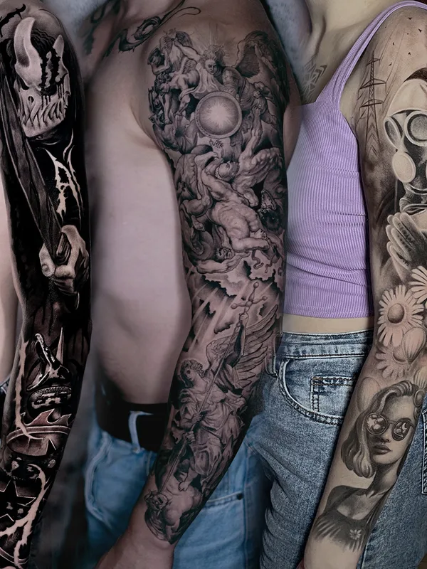 male black and grey realism татуировка на full sleeve #77663 | Тату мастер Константин Киндяков