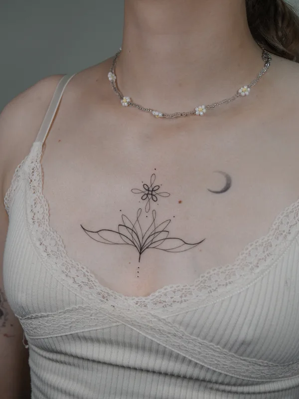 female black linework татуировка на chest #77715 | Тату мастер Ангелина Прудникова