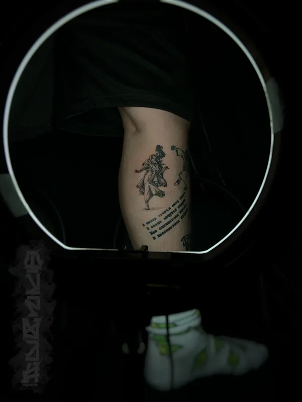 black and grey sketch tatuaje en calf #77872 | Tatuador Иван Фурман