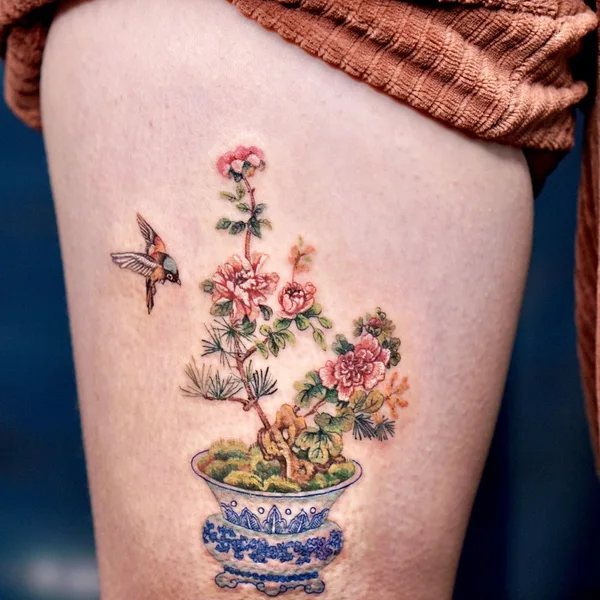 Botanical tattoo by Isle in Seoul
