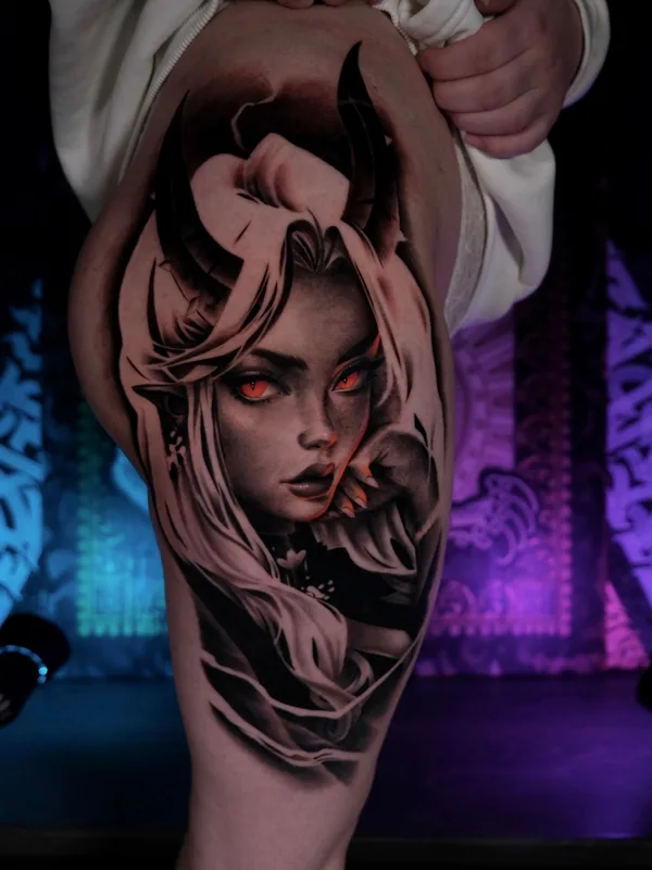 female color realism Tatuaggio su thigh #78117 | Tatuatore Станислав Абдюшев 