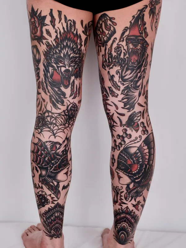 color neo-traditional tattoo auf full leg #78258 | Tätowierer Ducky