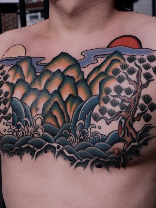color japanese tattoo auf chest #78264 | Tätowierer Ducky