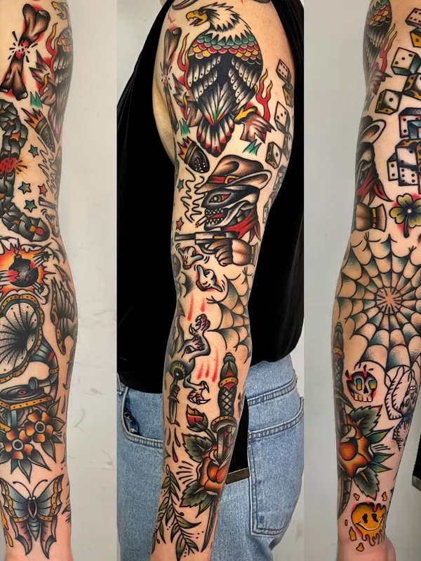 color old school tattoo auf full sleeve #78267 | Tätowierer Ducky