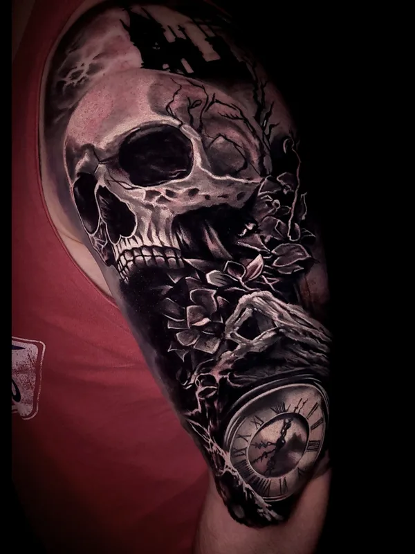 black and grey black and grey татуировка на full sleeve #78312 | Тату мастер XAVIER ALVAREZ 