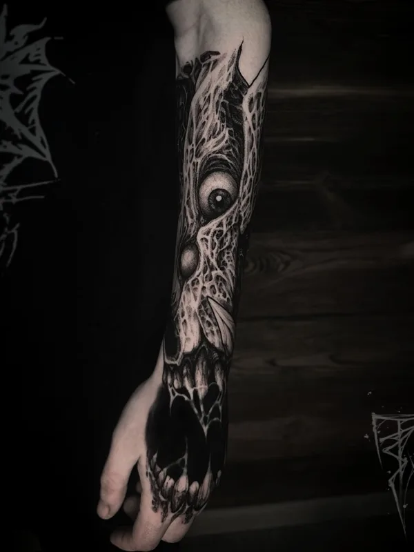 black and grey blackwork tattoo on full sleeve #78510 | Tattoo Artist Влад Цедейко