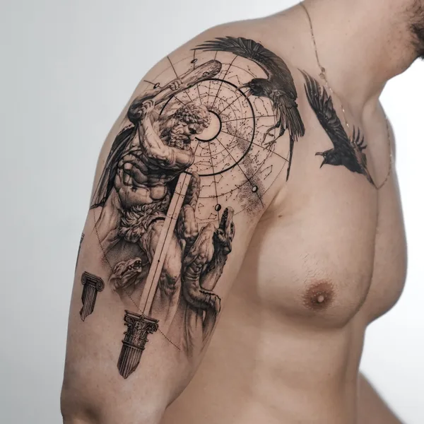 Graphic tattoo by Ogi Oh in Seoul