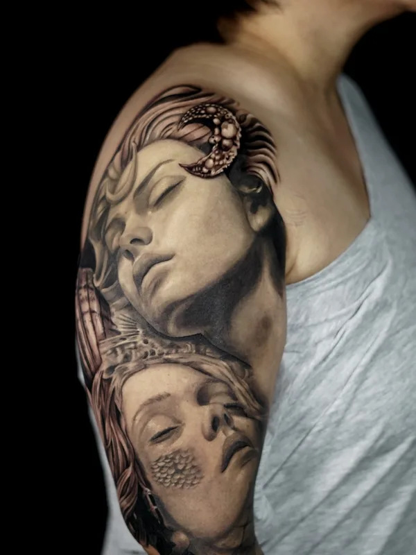 female black and grey realism татуировка на upper arm #78909 | Тату мастер Nicholas Fernandez