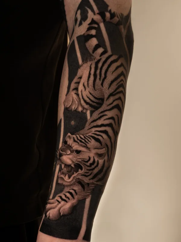 black and grey blackwork Tatuaggio su full sleeve #78953 | Tatuatore Никита Нико