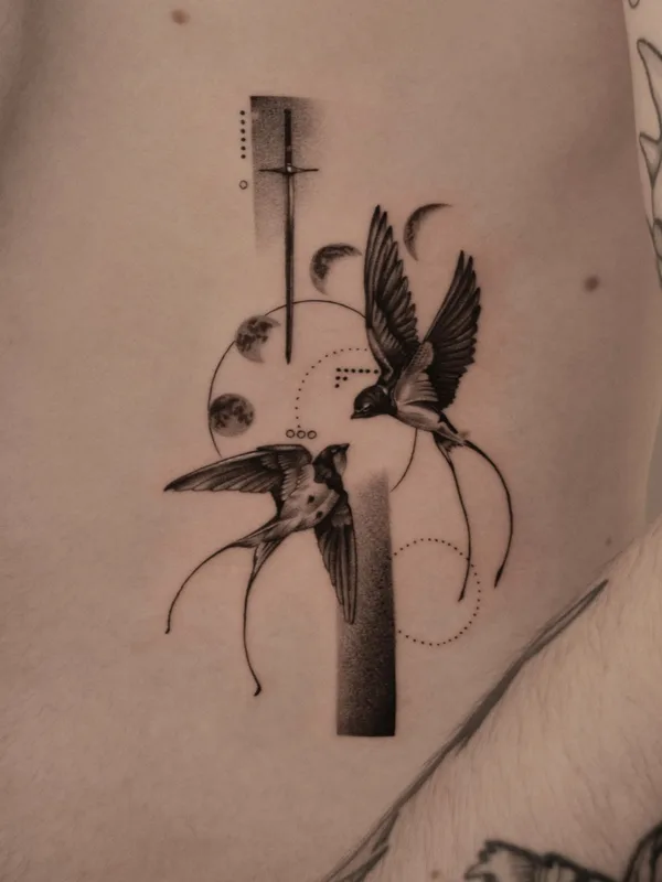 black and grey illustrative Tatuaggio su side #78954 | Tatuatore Никита Нико