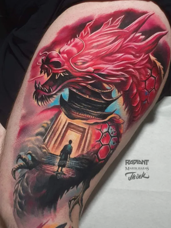 color illustrative татуировка на thigh #79054 | Тату мастер Marek Unfamous Haras