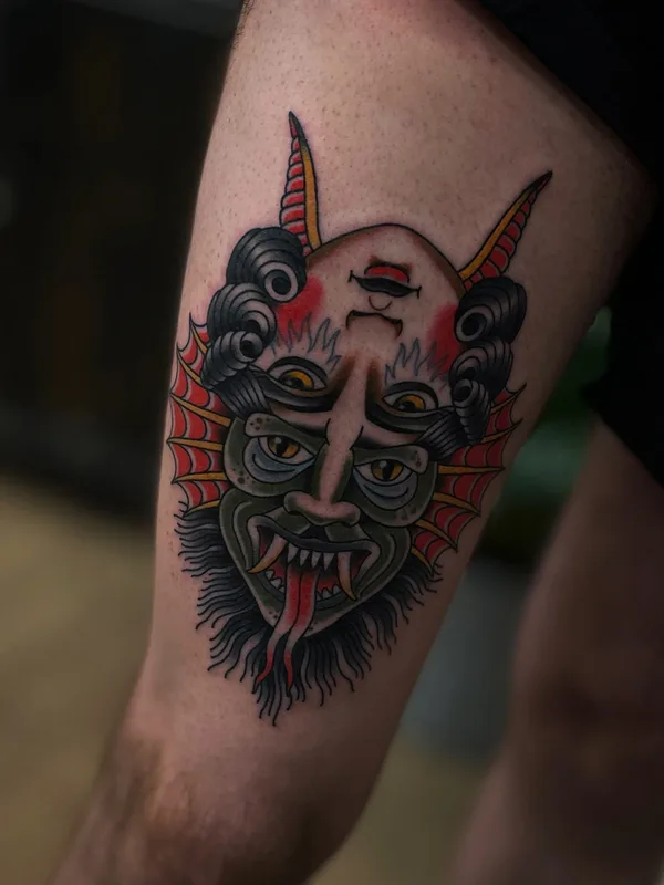 color neo-traditional татуировка на thigh #79114 | Тату мастер Артём Бритва