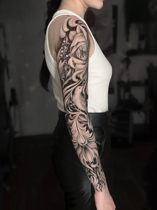 female black graphic tatuaje en sleeve #79203 | Tatuador Анастасия Шарм