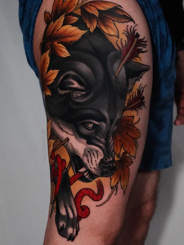 color illustrative Tatuaggio su thigh #79403 | Tatuatore Adam OBrien