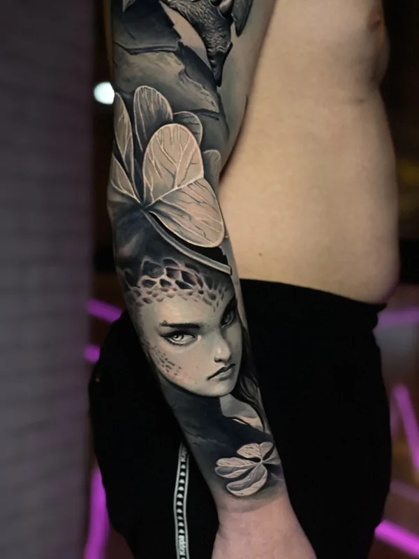 black and grey realism Tatuaggio su full sleeve #79431 | Tatuatore Виталий Стабин
