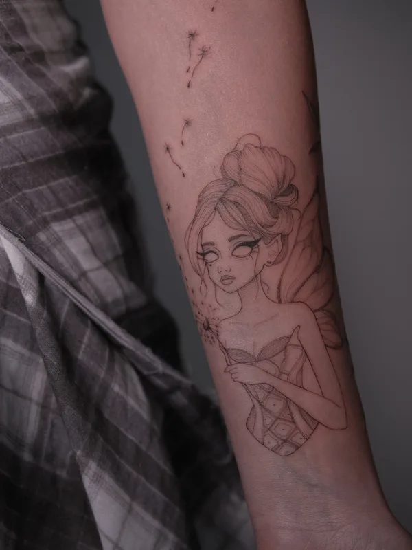 female black and grey fineline Tatuagem em forearm #79538 | Tatuador Kseniia Grazhdan