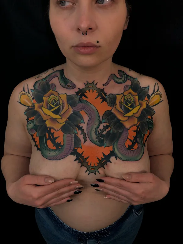 female color neo-traditional татуировка на chest #79568 | Тату мастер Игорь Скобелев