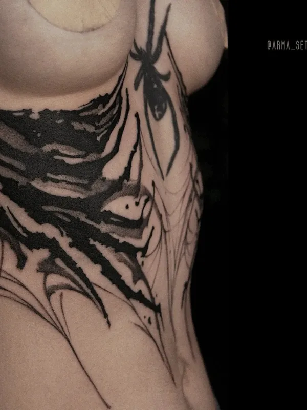 female black blackwork татуировка на chest #79688 | Тату мастер Aya Lesskaya