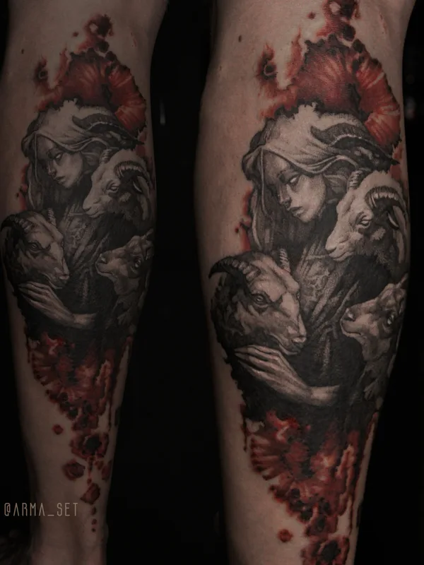 black and grey realism татуировка на calf #79694 | Тату мастер Aya Lesskaya
