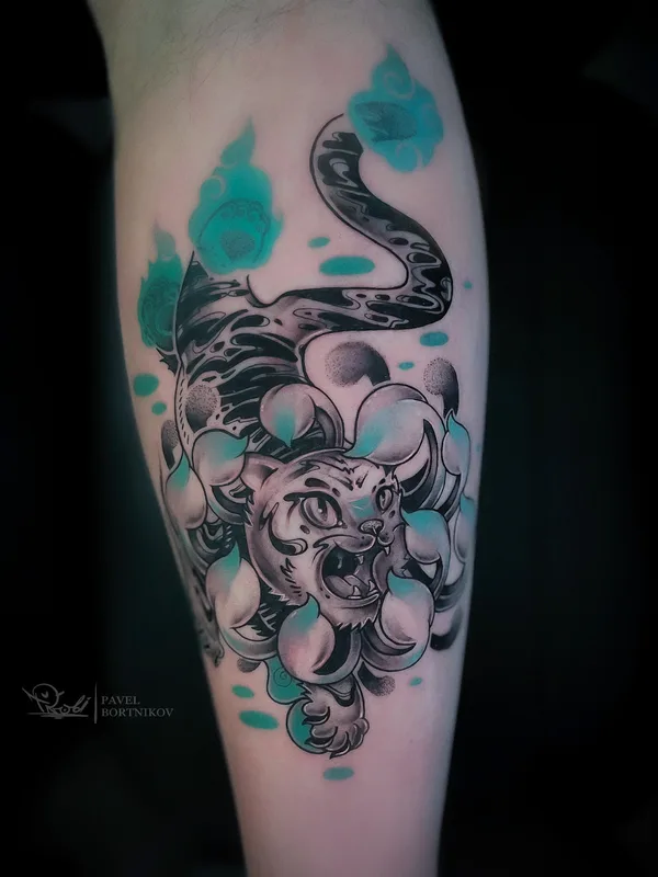 color japanese tatouage sur calf #79719 | Artiste tatoueur Павел Бортников