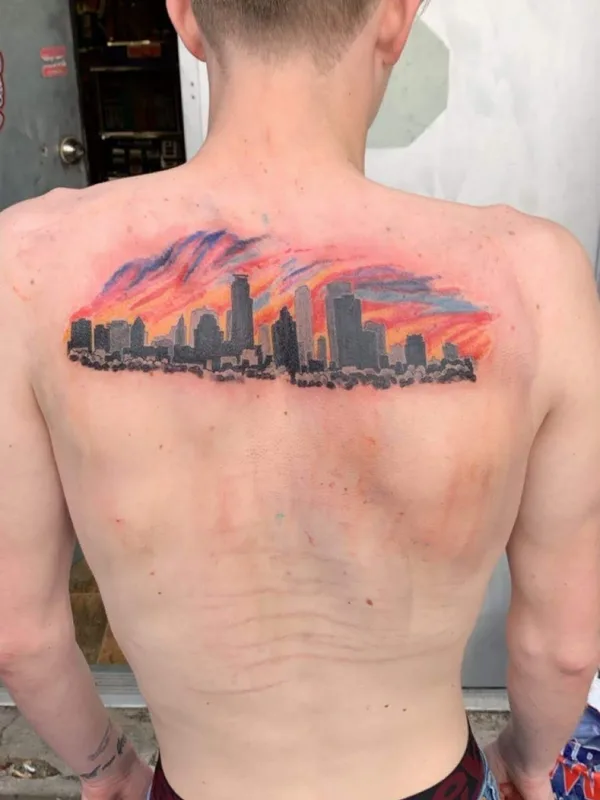 male color watercolor tattoo on upper back #80059 | Tattoo Artist Jayden Beckman AKA: Ease
