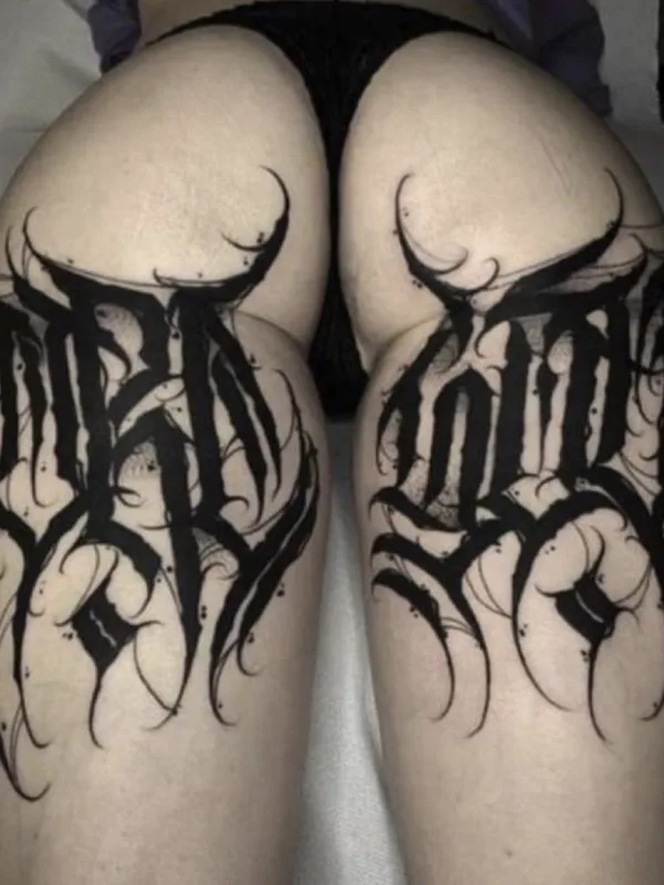 female black blackwork tattoo on thigh #80065 | Tattoo Artist Jayden Beckman AKA: Ease