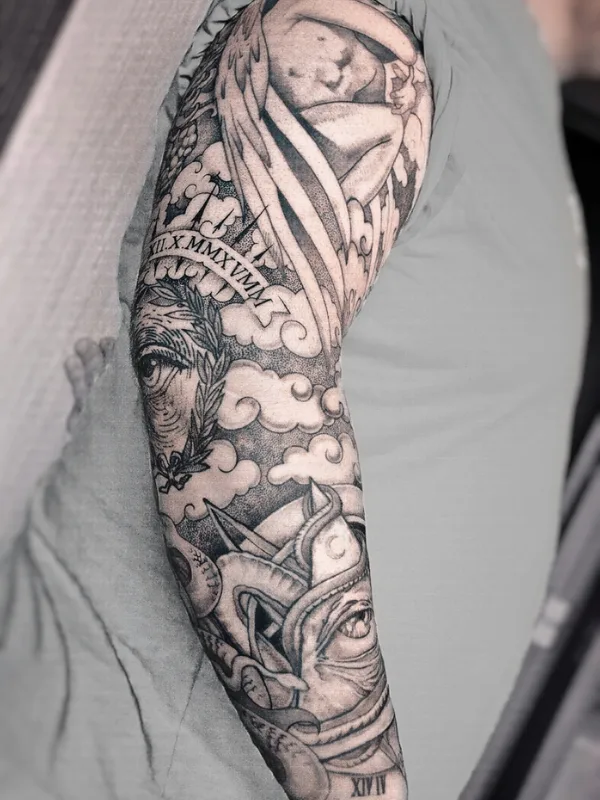 black and grey black and grey татуировка на full sleeve #80075 | Тату мастер Аня Жиганова