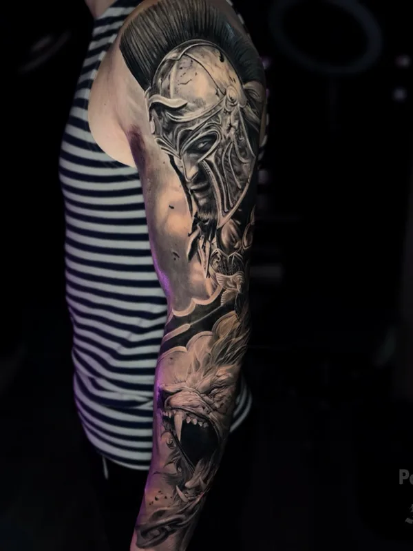 male black realism татуировка на sleeve #80294 | Тату мастер Сергей Кривов