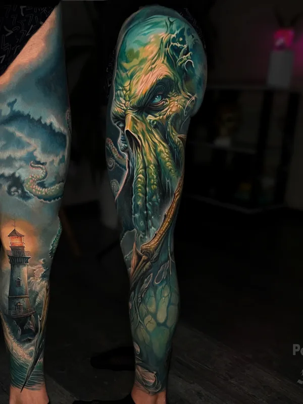 male color realism татуировка на leg #80300 | Тату мастер Сергей Кривов