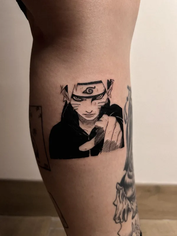 black and grey anime Tatuagem em calf #80309 | Tatuador Полина @ushivaka