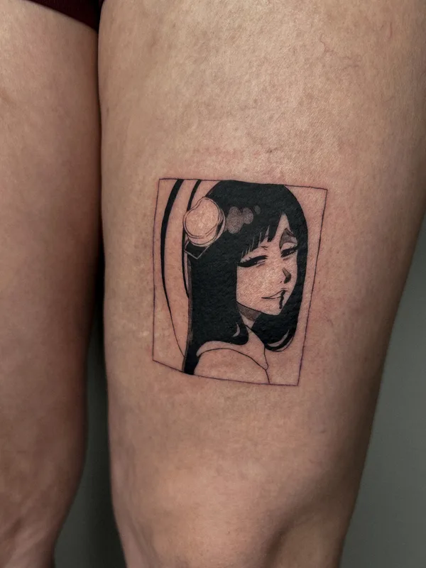 female black anime Tatuagem em thigh #80312 | Tatuador Полина @ushivaka