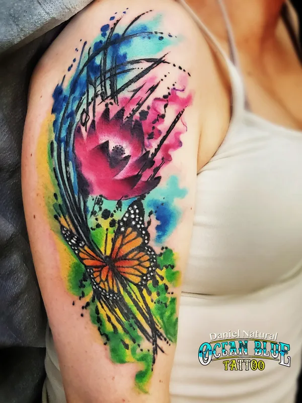 female color watercolor 타투 부위 upper arm #80333 | 타투이스트 Daniel Natural