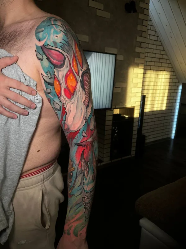 male color illustrative Tatuaggio su full sleeve #80480 | Tatuatore Виктор Рассадний