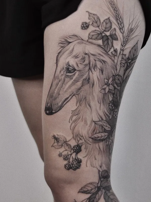 female black graphic татуировка на thigh #80690 | Тату мастер Anastasia Veresktt