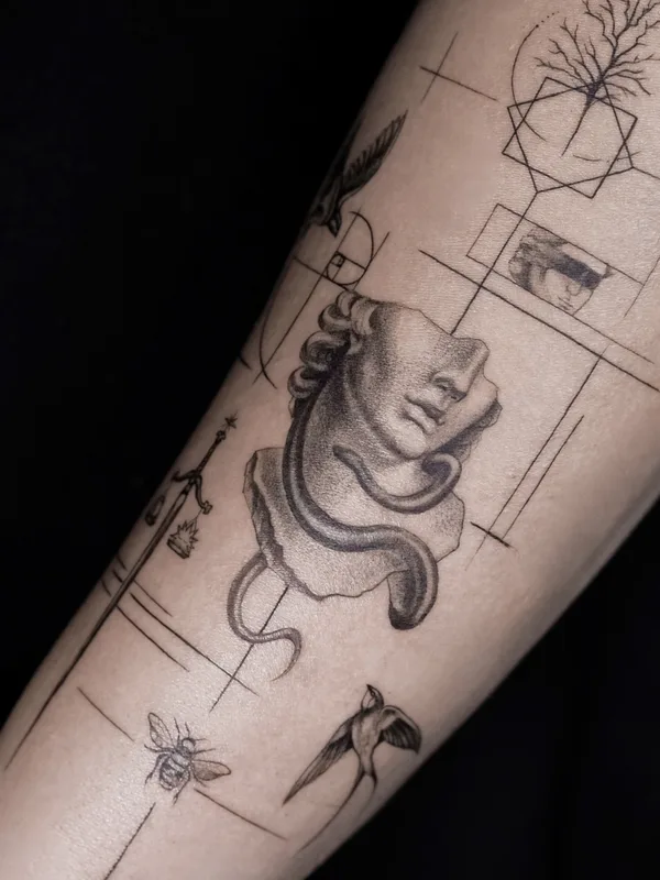 black and grey fineline татуировка на forearm #80734 | Тату мастер Кристина Бирюкова