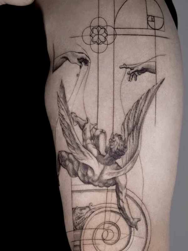 black and grey fineline татуировка на upper arm #80738 | Тату мастер Кристина Бирюкова