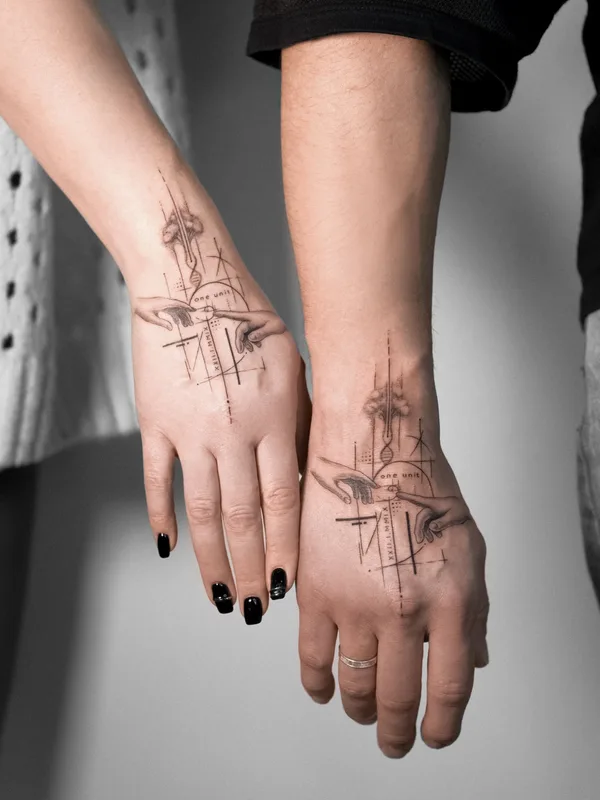 black and grey fineline татуировка на back of hand #80739 | Тату мастер Кристина Бирюкова