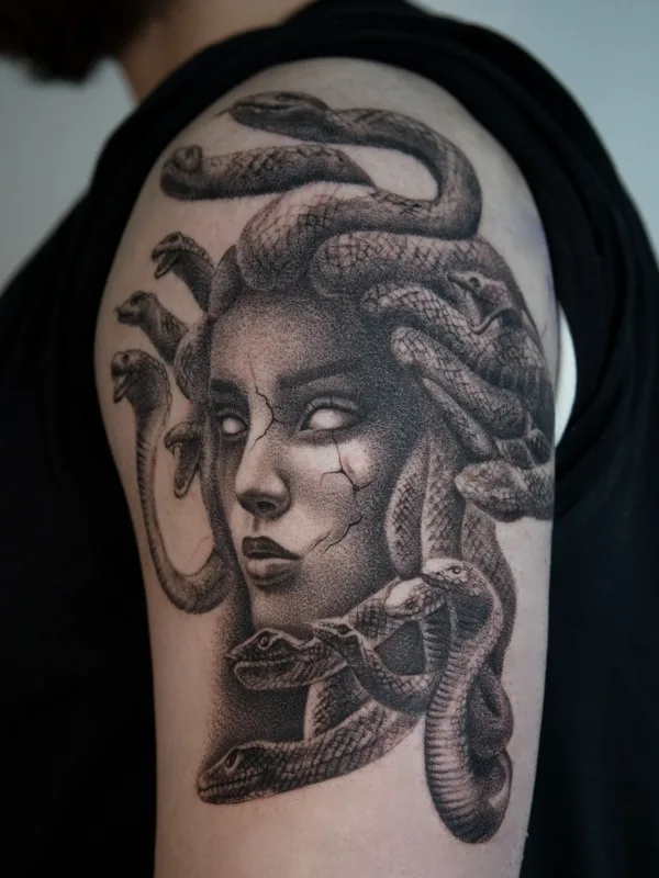 black and grey realism татуировка на shoulder #80742 | Тату мастер Кристина Бирюкова