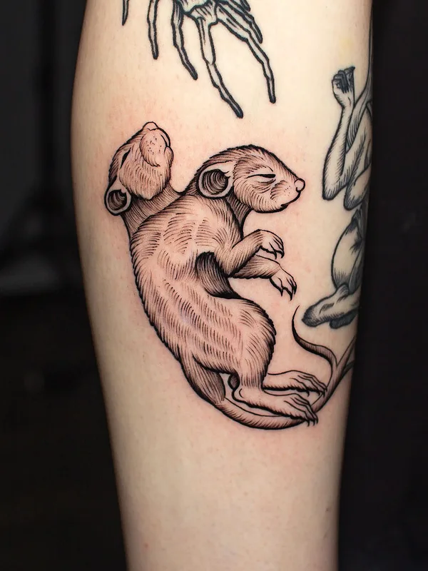black and grey engraving Tatuagem em calf #80873 | Tatuador Константин Овсянников