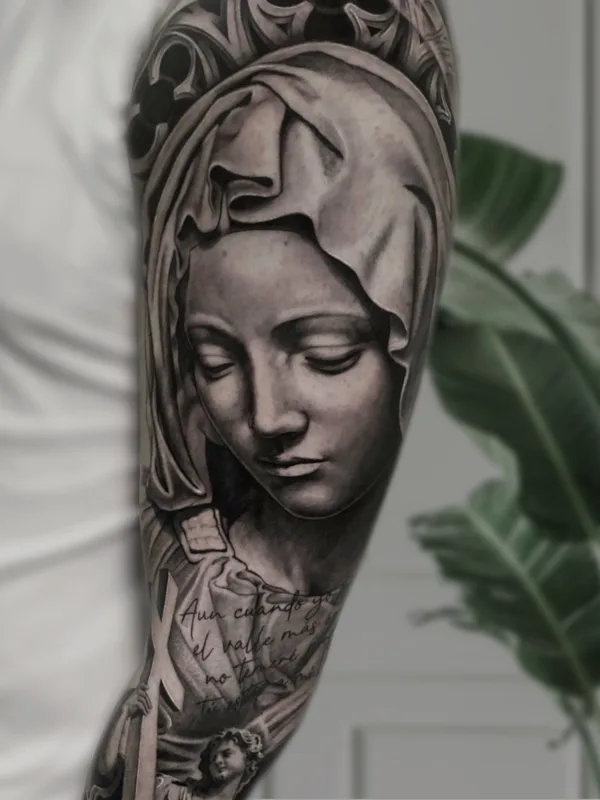 black and grey realism tattoo auf full sleeve #80890 | Tätowierer Jac Alonso