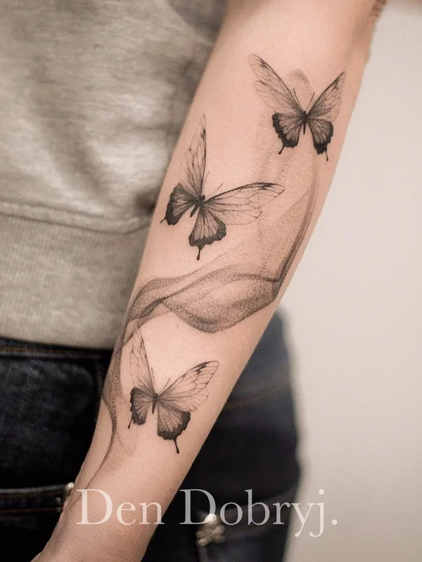 black and grey fineline татуировка на forearm #81020 | Тату мастер Анна Козырева Dendobryj 