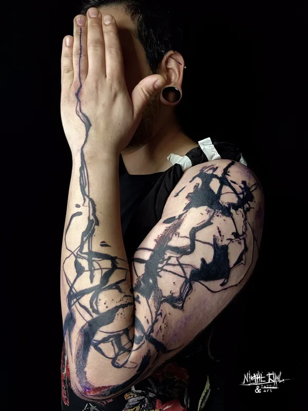 male black abstract tattoo on sleeve #81159 | Tattoo Artist Night Owl Tattoo