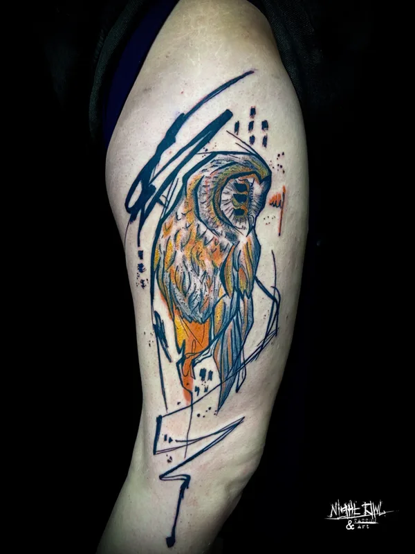 color abstract tattoo on leg #81162 | Tattoo Artist Night Owl Tattoo